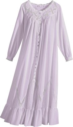 Eileen West Moonlight Sonata Cotton Robe Cottagecore Cotton Nightgown With Lace Trim, Bohemian Lace Trim Summer Nightgown, Summer Robe With Lace Trim For Daywear, Bohemian Summer Nightgown With Lace Trim, Elegant Cotton Robe For Daywear, Elegant Cotton Daywear Robe, Spring Lace Trim Robe For Bedtime, Spring Bedtime Robe With Lace Trim, Bohemian White Sleepwear For Daywear