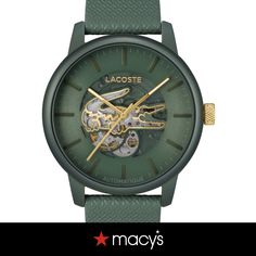 in stock Green Leather Analog Watch, Luxury Green Watch With Leather Strap, Green Watches With Leather Strap And Round Dial, Leather Strap Watch, Mens Green, Green Leather, 12 12, Leather Straps, Bracelet