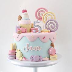 Birthday Cake Sweets Candy, Candy Land Cake Design, Candyland Cake Design, Sweets Cake Birthday, Candy Theme Cake Birthday, 2 Sweet Birthday Party Decorations, Oh Sweet One Birthday, Birthday Cake Candy Theme, Pastel Candyland Cake