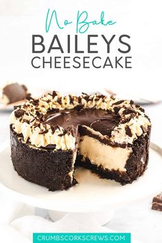 no bake bailey's cheesecake on a white plate