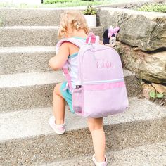 "Our Personalized Baby Backpacks are adorable! These Monogrammed Seersucker Backpacks are small, lightweight, and perfect for toddlers. They also make great preschool backpacks, with side pockets for drinks and an exterior zipper pocket. Each of our personalized backpacks can be customized to create a truly one-of-a-kind personalized baby gift. We professionally monogram each backpack in our shop in East Tennessee, with over 60,000 monograms of experience. Our monogrammed backpacks will make the Cute Personalized Everyday Backpack, Personalized Pink Backpack For Back To School, Personalized Blue Travel Backpack, Personalized Pink Everyday Backpack, Personalized Rectangular Pink Backpack, Personalized Backpack Kids, School Folders, Baby Backpack, Grey Backpacks