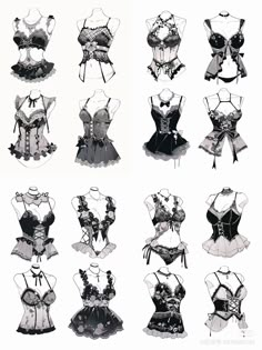 several different types of corsets are shown in black and white