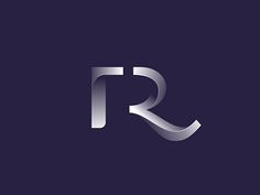 the letter r is made up of silver metal strips on a dark blue background, and it