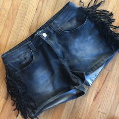 Nwot Size 30 Ashley Mason Black Denim Shirts With Suede Fringe. Never Worn In Perfect Condition. Edgy Dark Wash Shorts With Frayed Hem, Casual Cutoff Jean Shorts With Fringe, Casual Fringe Cutoff Jean Shorts, Denim Cutoff Shorts For Night Out, Fringe Denim Jean Shorts, Casual Fringe Denim Jean Shorts, Casual Cutoff Jean Shorts For Night Out, Casual Denim Shorts For Night Out, Edgy Dark Wash Denim Shorts