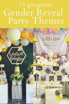 a collage of photos with balloons and decorations