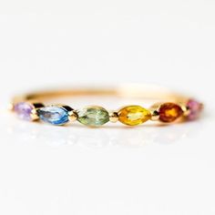 Multi Rainbow Sapphire Ring, Half Eternity Band Ring,wedding band Women Jewelry Stacking Matching Bridal Anniversary gift for her Promise by Finesilverdesignshop on Etsy Colorful Wedding Band, Rainbow Wedding Band, Modern Ring Design, Colored Wedding Bands, Mothers Rings, Optical Phenomena, Jewelry Stacking, Rainbow Ring, Wedding Band Women