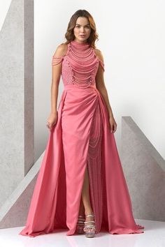 Pink sheer gown with monochrome pearl embroidery and detachable satin trail. - Aza Fashions Pearl Embroidered Evening Dress For Gala, Sleeveless Evening Dress With Detachable Train For Gala, Sleeveless Evening Dress With Detachable Train For Prom, Sleeveless Prom Evening Dress With Detachable Train, Formal Sleeveless Gown With Detachable Train, Prom Evening Dress With Detachable Train, Floor-length Satin Gown With Detachable Train, Fitted Bodice Evening Dress With Pearl Embroidery For Gala, Evening Dress With Pearl Embroidery For Gala