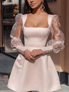 Sukienki Maksi, Short White Dress, Engagement Dress, Party Dress Long Sleeve, فستان سهرة, Fancy Outfits, Mode Inspiration, Classy Dress, Looks Vintage