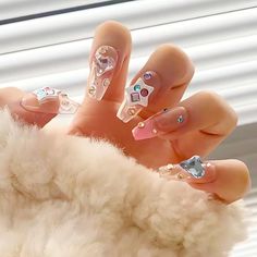 Pretty French Nails with Stars & Heart Rhinestones #nails #cutenails #prettynails Long French Tips, Cute Manicure, Healthy Abs, Nail Piercing, Girly Clothes, Press On Nails Long, Coffin Press On Nails, Pink French, Nails For Women