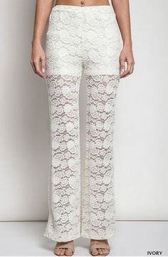 SWEETNESS FLORAL LACE BELL BOTTOMS-UMGEE-IVORY – Debra's Passion Boutique Lace Bell Bottoms, Lace Pants Outfit, Sheer Pants, Lace Pants, Summer Lace, Fun Pants, Sweet Floral, Ivory Lace, Color Ivory