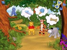 winnie the pooh and tigger talking to each other in front of some trees