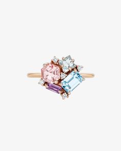 Kalan By Suzanne Kalan Amalfi Pastel Blossom Ring in 14k rose gold Coachella 2022, Preppy Accessories, Pastel Jewelry, Monopoly Money, Multi Gemstone Ring, Precious Rings, Suzanne Kalan, Colored Gemstones, Cluster Rings