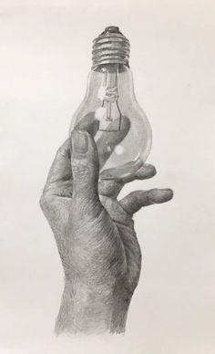 a pencil drawing of a hand holding a light bulb