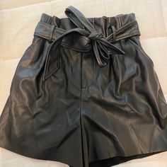 Nwot Zara Leather Paper Bag Shorts Size Xs Chic High Waist Leather Shorts, Chic High-waist Leather Shorts, Chic Leather Shorts With Pockets, Chic Faux Leather Shorts With Belt Loops, Black Leather Shorts For Fall, Chic Leather Shorts For Night Out, Chic Faux Leather Shorts, Chic Going Out Shorts With Belt Loops, Casual Black Leather Shorts