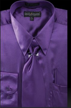 Daniel Ellissa Mens Purple Shiny Satin Dress Shirt Tie Combination 3012 Purple Satin Dress, Style Gentleman, Shirt With Tie, Military Ball Dresses, Satin Shirt Dress, Dress Shirt And Tie, Shirt Tie, Illusion Dress, Looking Dapper