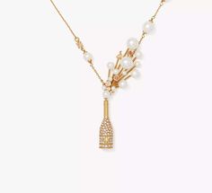 Pop clink fizz! Celebrate the occasion with this statement-making pendant featuring faux pearl and crystals. | Kate Spade Cheers To That Statement Pendant, Champagne/Gold Champagne Necklace, Cheers To That, Pop Fizz Clink, Necklace Ideas, Gold Champagne, Statement Pendant, Accessories Jewelry Necklace, Champagne Gold, Women Accessories Jewelry