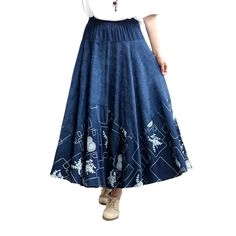 Introducing our bohemian, bell-shaped maxi denim skirt from the 2023 Spring-Summer Collection a timelessly stylish addition to your wardrobe!Why You'll Fall In LoveThis skirt is an elegant combination of modern vogue and boho chic, perfect for the fashionista who loves to make a statement. It features a high rise and long skirt cut that flatters the figure, while its rubber closure ensures a casual fit. The intricate embroidery adds a unique touch, making it the perfect piece for any occasion.Un Denim Skirts Online, Maxi Denim Skirt, Boho Soul, Skirt Images, Womens Denim Skirts, Painted Clothing, Long Denim Skirt, Full Length Skirts, Denim Skirt Women