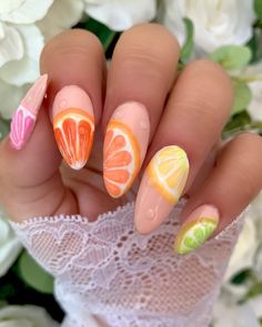 Nails With Oranges Fruit, Citrus Nail Art, August Nails 2023, Summer Fun Nails, Citrus Nails, Nail Designs Colors, Fruity Nails