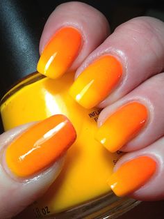 Yellow Orange Ombre Nails, Orange And Yellow Ombre Nails, Orange And Yellow Nail Designs, Neon Day, Mani Nails, Paris Nails, Sunset Nails, Colors Nails