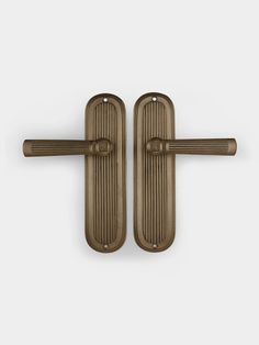 two bronze handles on a white background