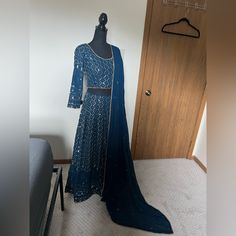 Indian Lehenga Choli Bust 38” + 1.5” Margin Each Side Blouse Length - 14” Sleeve Length 21” Length Of Skirt - 40.5” Waist Of Skirt - 36 “ But Can Be Tightened With String Has Heavy Can Can Full Sequin Work With Details Cups In Blouse Tags: Diwali Nivratri Festive Garba Indian Wedding Indian Fashion Ethnic Indian Wear, Indian Anarkali, Anarkali Lehenga, Indian Lehenga Choli, Floral Lehenga, Wedding Indian, Indian Bridal Dress, Indian Lehenga, Can Can