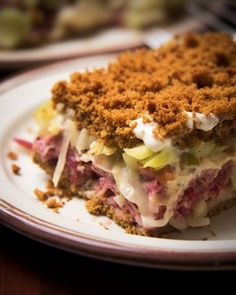 a desert on a white plate with crumbs