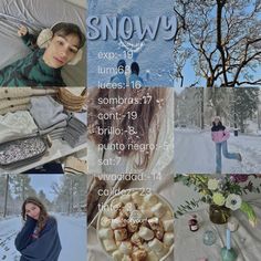 a collage of photos with people and food in the snow