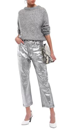 Silver Jeans Outfit, Metallic Clothes, Silver Jeans Bootcut, Metallic Denim, Bedroom Transformation, Pretty Purses, Jeans Sale, Gold Jeans