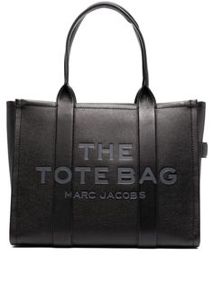 black leather two rounded top handles tonal stitching pebbled texture embossed logo to the front top zip fastening main compartment internal patch pockets Mark Jacob’s Tote Bags, Marc Jacobs The Tote Bag, Large Leather Tote Bag, Marc Jacobs Tote, Large Leather Tote, Work Tote, Small Tote Bag, Bags Aesthetic, Marc Jacobs Bag