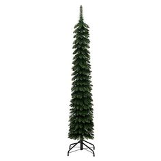 a tall artificial christmas tree on a stand