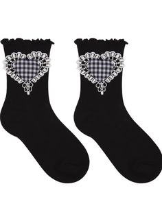 ❤︎Mello Rib check Heart Socks❤︎ Heart Socks, Socks, White, Black