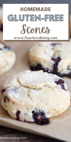 homemade gluten - free scones with blueberries on top