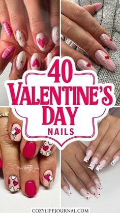 Valentines Day Nails Ideas, Valentines Day Nails, Cute Short Nails, Valentine Nail Art, February Nails, Valentine Nails, Fancy Nails Designs, Creative Nail Designs, Birthday Nails