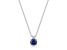 Round Lab Created Sapphire With Round Lab Grown Diamond Rhodium Over Sterling Silver Necklace. Measures Approximatley 18"L x 0.25"W. Spring Ring Clasp. 2" Extender. White Gold Sapphire Necklace Round Cut, White Gold Sapphire Round Cut Necklace, Sapphire Necklace With Brilliant Round Cut, Classic Round Sapphire Necklaces, Classic Sapphire Necklaces With Prong Setting, Sapphire Necklace With Brilliant Cut, Sapphire Necklace With Brilliant Cut Round Pendant, Sapphire Necklace With Prong Setting, Classic Sapphire Necklace With Prong Setting