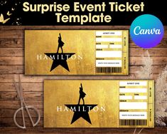 two tickets with the words surprise event ticket template