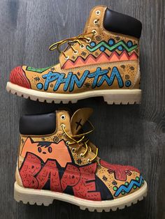 Custom timberland premium boots custom made by hand  1 of 1 custom  designs may vary Hand Painted Boots, Timberland Boots Style, Painted Boots, Skateboard Outfits, Boots Leopard, Leopard Print Boots