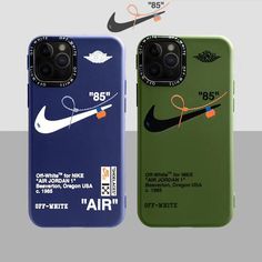 two cell phones with different logos on them and the same phone case for each one