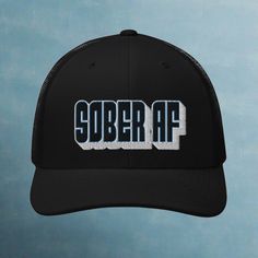 SOBER AF Trucker Cap - Sobervation Trucker Baseball Cap With Mesh Back For Streetwear, Trucker Hat With Curved Visor For Streetwear, Curved Visor Trucker Hat For Streetwear, Mesh Baseball Cap For Streetwear, Mesh Visor Trucker Hat For Streetwear, Mesh Hat With Letter Print For Streetwear, Streetwear Mesh Hat With Letter Print, Breathable Trucker Hat With Curved Visor For Streetwear, Breathable Trucker Hat For Summer Streetwear