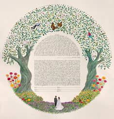 an illustration of two people standing under a tree with the word love written on it