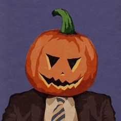 a painting of a pumpkin wearing a suit and tie