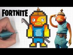 a drawing of a cartoon character holding a pen and pointing to it with the caption fortnite