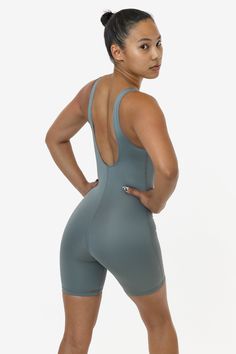 Our Poly Interlock Workout One-Piece is ideal to wear from yoga or the gym and transitions into a stylish biketard for the rest of your day. This style has all the features you need for active use and is made of a lightweight poly/spandex fabric with a smooth, shiny surface and is ideal for use in hotter weather. This activewear garment offers more compression to our cotton spandex version and also features a lower back to keep you cool while working out. * All Sales Final. No Returns or Exchang Bra Tank, Khaki Color, One Piece For Women, Off Black, Hot Weather, Underwire Bra, Lower Back, In Hot, Spandex Fabric