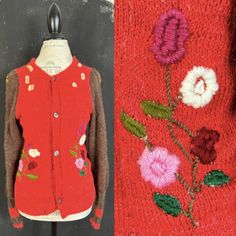 This is a nice hand embroidered Dirndl cardigan. The cardigan is made of wool/acrylic mix, the flowers are lovely and the metal buttons have an edelweiss flower on them. This has very narrow cuffs, suitable only for very slim wrists. MAKE: Most likely made in Austria. CONDITION: Good, the flowers have been embroidered using the embroidery padding and it is showing a bit, hence the low price. MATERIAL: Wool/acrylic mix, no labels. MEASUREMENTS NOTE: Please refer to the exact measurements and sizi Embroidered Dirndl, Edelweiss Flower, Green Cardigan, Boho Festival, Metal Buttons, Pink Flower, Jumpers And Cardigans, Cardigans For Women, Low Price