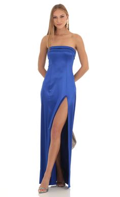 Nicholya Satin Pleated Strapless Maxi Dress in Royal Blue Royal Blue Long Dress, Royal Blue Bridesmaid Dresses, Silk Prom Dress, Matric Dance, Navy Blue Prom Dresses, Stretch Satin Fabric, Gorgeous Maxi Dresses, Royal Blue Prom Dresses, Strapless Prom Dresses