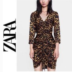 Nwot, Zara, Animal Print Dress. Ruched Front With Ties, Zipper Back. Size Xs. Fabric Feels Satiny. Approx Measurements Laying Flat: Pit2pit-16.5” Midsection-14.5” Shoulder2hem-38” Bundle2save $$$ Leopard Print Ruched Dress For Spring, Leopard Print Ruched Dress For Night Out, Spring Leopard Print Ruched Dress, Ruched Leopard Print Dress For Party, Fitted Ruched Leopard Print Dresses, Leopard Print Ruched Dress For Party, Ruched Leopard Print Party Dress, Leopard Print Ruched Mini Dress, Summer Ruched Leopard Print Dress