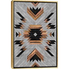 a wood and tile wall hanging with an abstract design in grey, brown and black