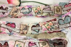 two pieces of fabric with hearts on them and flowers in the middle one is pink