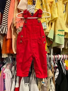 Vintage Garanimals red denimoveralls for 6-9 Months. Great condition! Please check the measurements for size. Length: 23 in. Red Bib Front Overalls With Pockets, Red Overall Jumpsuit For Fall, Red Overall Jumpsuit With Pockets, Casual Red Cotton Shortalls, Red Cotton Overalls For Spring, Red Overalls, Kids Overalls, Red Denim, Jeans Overall