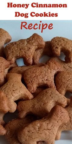 honey cinnamon dog cookies recipe on a white plate with the title in red above it