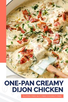 one - pan creamy dijon chicken with bacon and spinach in a white sauce